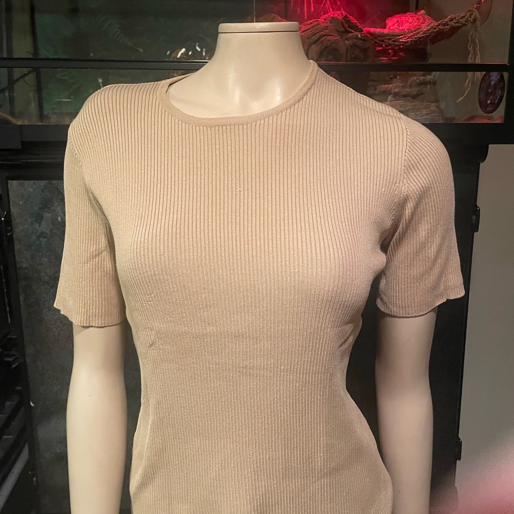 Cream Ribbed Fitted T-Shirt Blouse